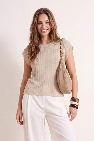 Trendyol Collection Ecru Summer Special Yarn Cotton Knitwear Blouse Twoss26Bz...
