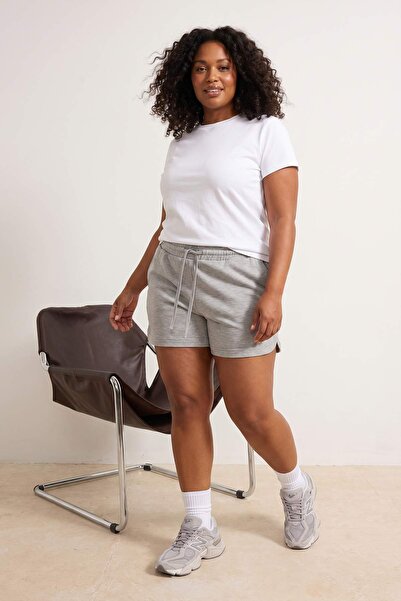 Trendyol Curve Gray Melange 2 Thread Non-Drawstring Waistband Plus Size Short...