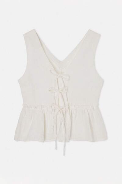 Drop by TrendyolMilla White V-Neck Thick Strap Tie-Front Muslin Fabric Blouse...
