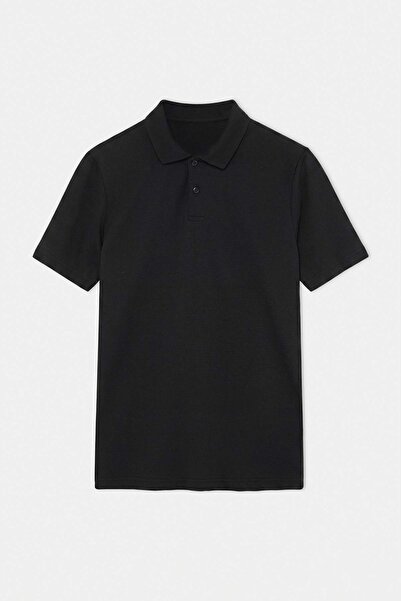 Trendyolmilla Man Siyah Regular/Normal Kesim Dokulu Polo Yaka T-shirt TMNSS26PO00048