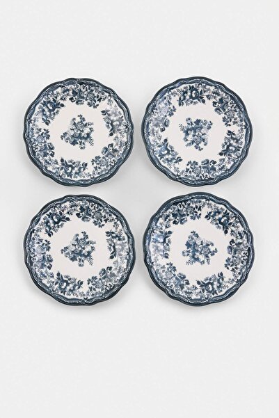 TRENDYOLMİLLA HOME 4-Piece Vintage Floral Patterned Porcelain Cake Set Black ...