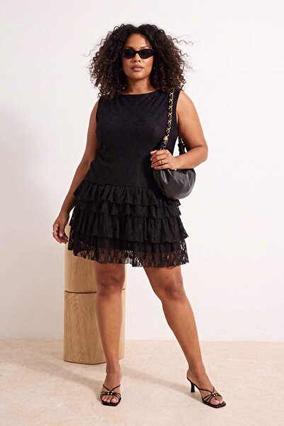 Trendyol Curve Black Knitted Plus Size Dress Tbbss26Ah00295