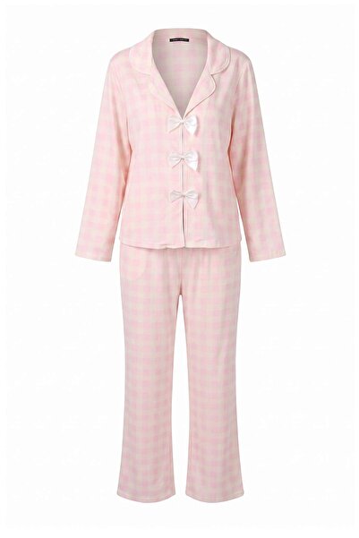 Trendyol Collection Pink-Multicolor Viscose Flat Shally Woven Pajama Set Thma...
