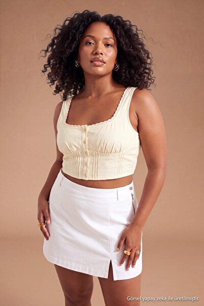 Trendyol Curve Bela visoka struka, prorez, 100% pamuk, neelastična, plus size...