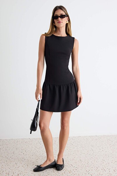 Trendyol Collection Black Sleeveless Skirt Flounced Mini Woven Dress Twoss26E...