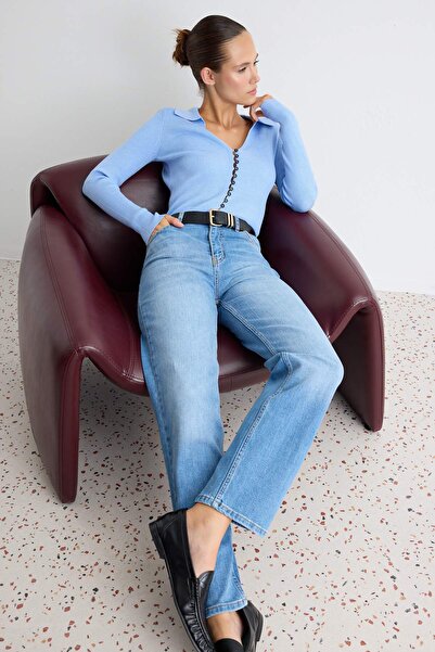 Trendyol Collection Premium Light Blue Low Stretch Regular Waist Slim Straigh...