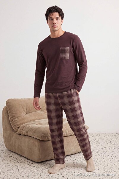 Trendyol Collection Brown Regular Plaid / Checkered Pocket Detailed Knitted P...