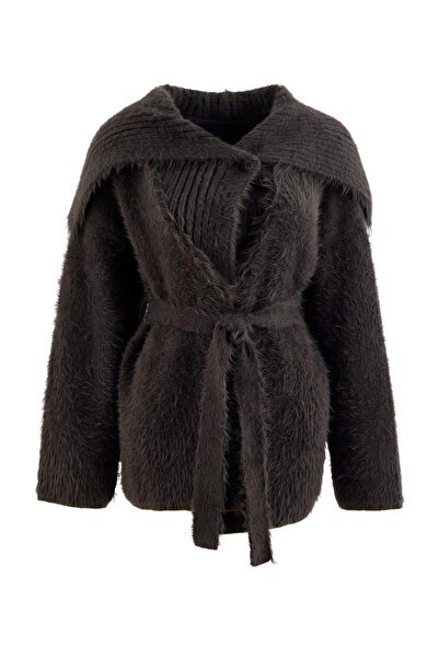 Trendyol Collection Dark Green Soft Textured Turn-Down Collar Oversize Knitwe...