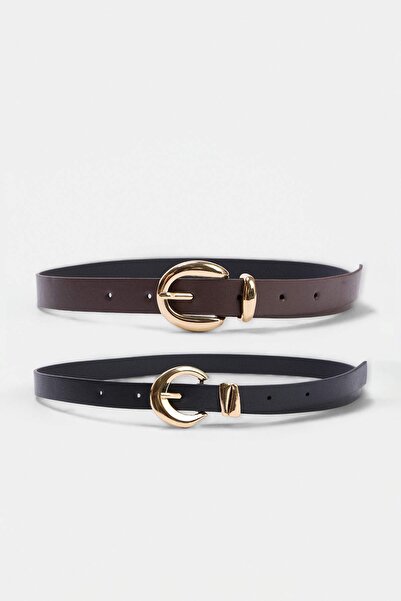 TRENDYOL SHOES Black-Brown Women's Double Belt Takaw27Ke00009