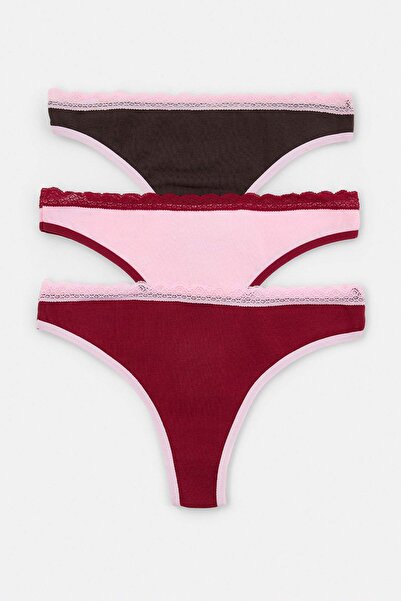 Trendyol Collection Burgundy-Multicolor 3-Piece Single Jersey Plain Brazilian...