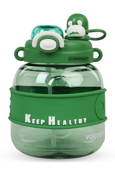 Vagonlife Single Cover, Dual Use, Comfortable Drinking with Straw, 1000 ml Children's Water Bottle with Neck Strap