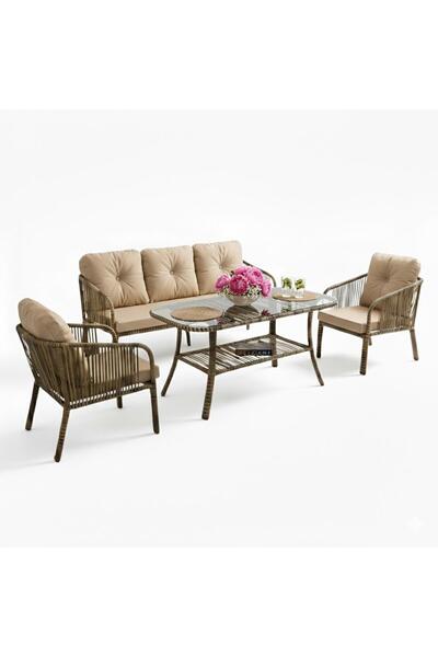 ReHome Capri Swing Artemis Üçlü Rattan Balkon Bahçe Takımı | Açık Kahve