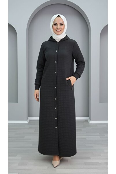 ALYA Venus Kap Box Quilted Fabric Women's Black Hooded Buttoned Cap