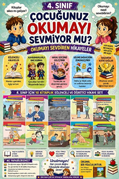 Ata Yayıncılık مجموعة من 10 قصص تجعلك تحب القراءة في الصف 4 3 (64 صفحة)