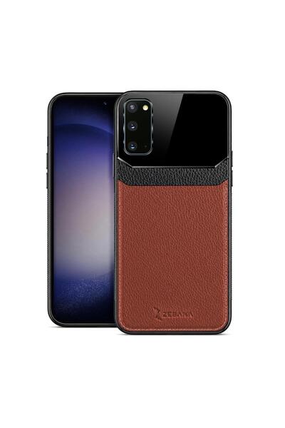 Zebana Samsung Galaxy S20 FE Uyumlu Kılıf Lens Deri Kılıf Kahverengi
