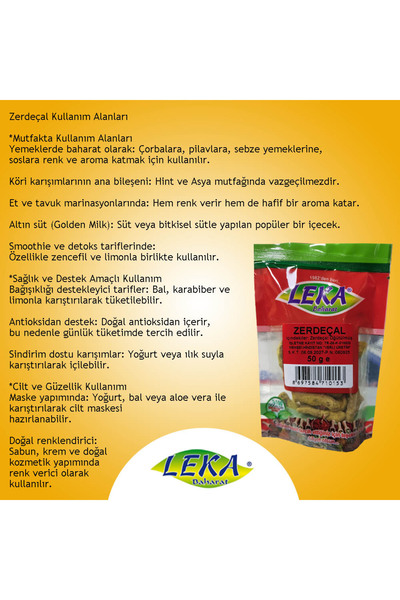 leka baharat Doğal Zerdeçal Tane 50 g | Kurutulmuş Saf Zerdeçal Kökü – Katkısız ve Aromatik Baharat