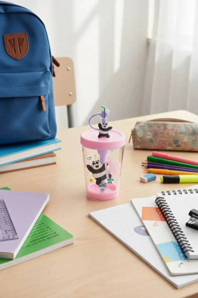 Miniso We Bare Bears Lisanslı Omuz Askılı Plastik Şişe 535ML - Panda Tasarıml...