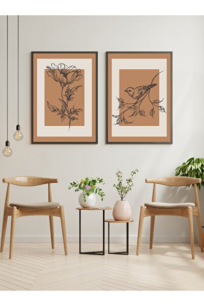 woodretro Boho Minimalist Σετ 2 Πίνακες ζωγραφικής - Κομψή διακόσμηση τοίχου ...