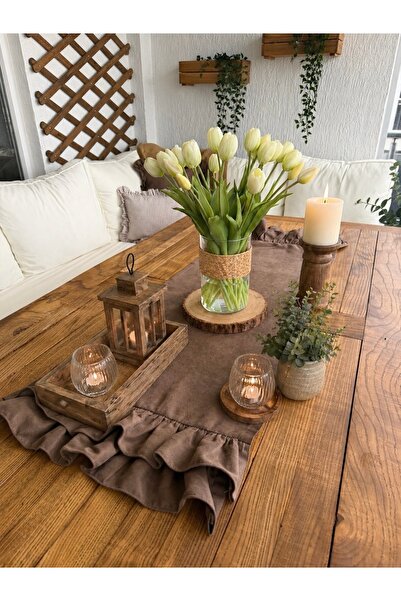 Decamor home Vintage καφέ ρολό με διπλό βολάν