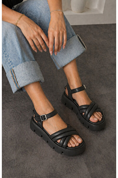 Saks Gardrop Γυναικεία μαύρα ορθοπεδικά κομψά σανδάλια με σφήνα σόλα Luna