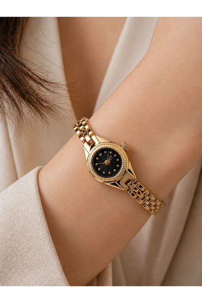 Weluxa Gold Color Black Dial Minimal Women's Wristwatch + Watch Box