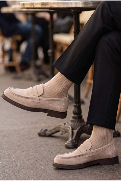 Shoetyle - Genuine Suede Leather Beige Color Men's Loafer - 250-1975