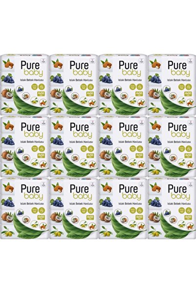 Pure Baby مناديل مبللة 50 ورقة، مجموعة من 48 قطعة (2400 ورقة) (مع الفواكه)