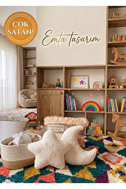 emta tasarım İkili set Welsoft kuzu tüyü ay ve yıldız dekoratif yastık bebek çocuk odası aksesuar ekru