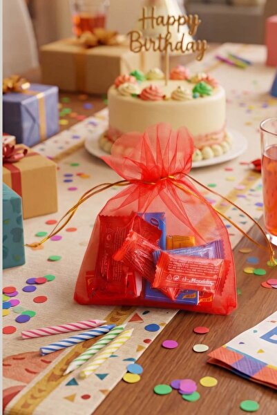 Malinka 20 Pieces Transparent Red Cloth Henna Wedding Mawlid Circumcision Cookie Gift Pouch Pouch 14 Cm X 12 Cm Bag
