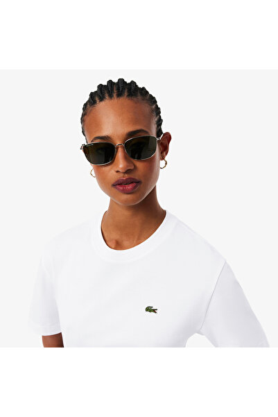Lacoste Kadın Relaxed Fit Bisiklet Yaka Beyaz T-Shirt