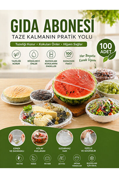 Mode Cool 100 Adet Çok Amaçlı Kapak Gıda Bonesi Pratik Tazeliği Koruyan Tence...