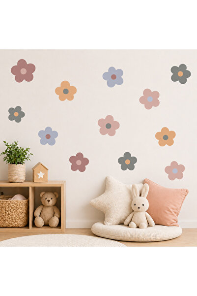 Lizpo Decor Retro Boho Papatya,boho Çiçekli Duvar Çıkartmaları 8 Cm 40 Adet M...