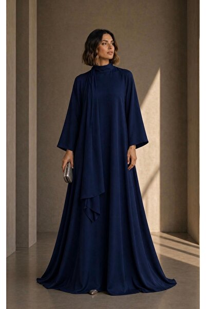 UNTIMELY Pendant Neckline, Detailed Shawl & Wide Sleeves A-Line Maxi Crepe Ab...