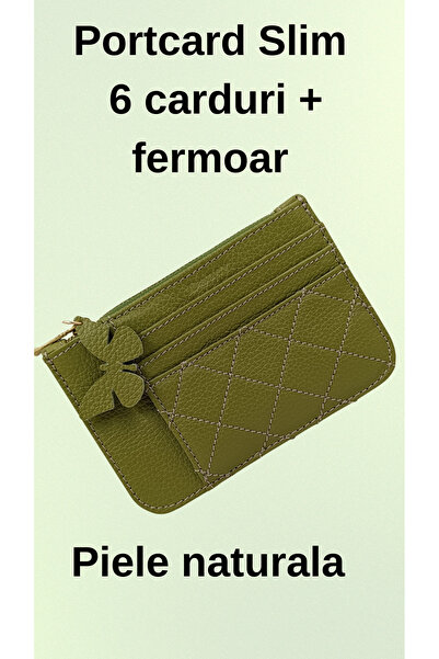 OEM Portcard slim piele naturală cu fermoar,6 carduri,compartiment buletin po...