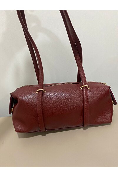 MRS.MODA Geantă baghetă cilindrică de damă, culoare burgundy, cu aspect de pi...