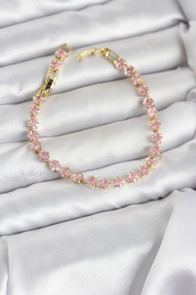 TakÇalıştır Pink Square Zircon Stone Gold Color Brass Waterway Women's Bracelet