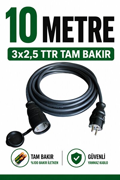 Aryes 10 metre 3x2,5 TTR Tam Bakır Uzatma Kablosu 16A Kauçuk Fişli Topraklı