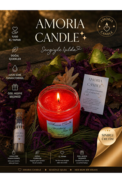 Çilek Reçeli Görüntüsünde, Çilek Kokulu &100 El Yapımı Jel Mum Amoria Candle Reçel Serisi
