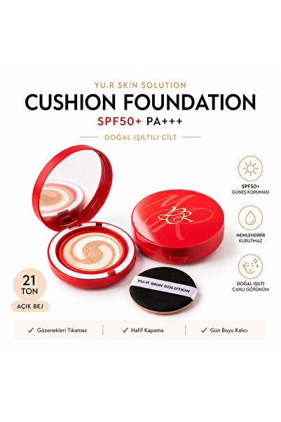 Yu.R Skin Solution YU.r Slin Solution Moist Layer Cushion SPF50+ PA+++ 21 ton ( açık bej)