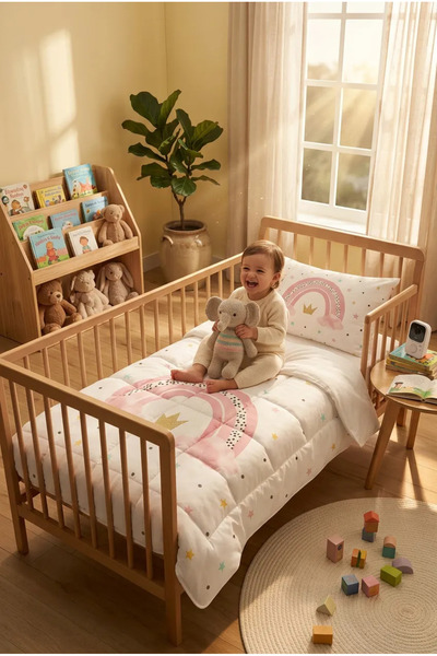 Talia Home Gökkuşağı Desenli Desenli Bebek Beşik Uyku Seti TLABG-305
