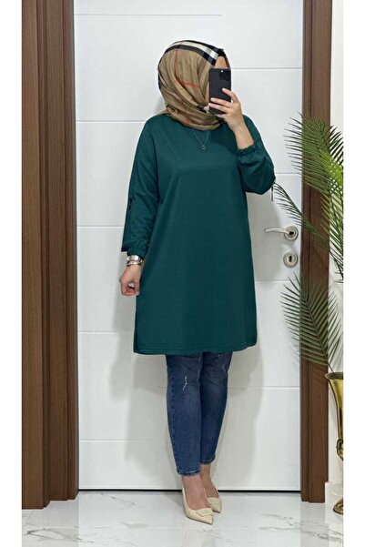 MODA ALMİRA 7075 K35 ZÜMRÜT RENK KOLU AKSESUAR  HAZAL TUNİK