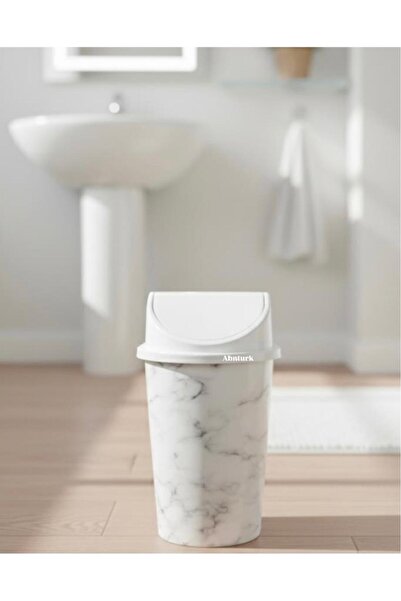 abnturk 5 Litre Click Kapaklı 30 x 15 cm Mermer Desen Çöp Kovası