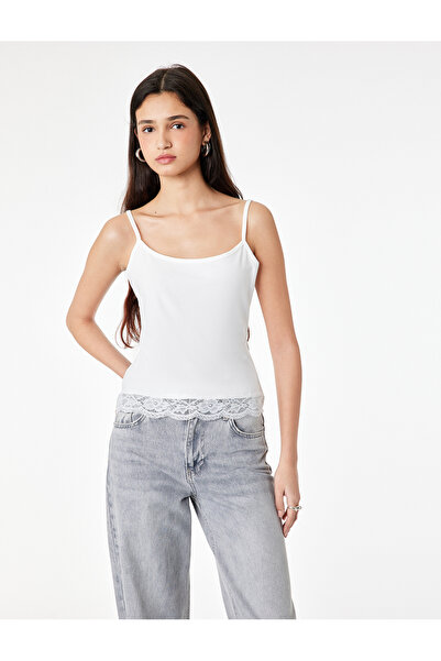 Koton Lace Detailed Cotton U-Neck Sleeveless Undershirt