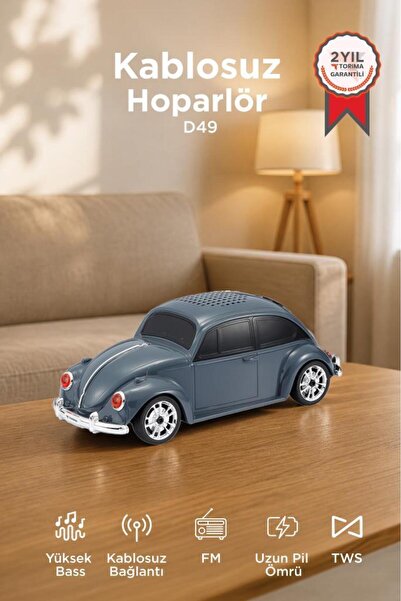 Torima Bluetooth Hoparlör Retro Araba Voswos USB TF FM Speaker D49 Gri