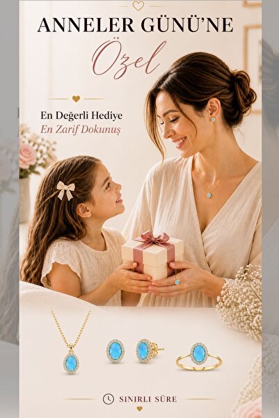 Hepimitu Firuze Renkli Opal Taşlı Altın Set - Üçlü Takım