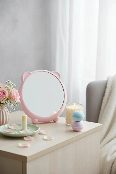 Miniso Lisanslı Sevimli Ayı Masa Üstü Ayna - Yuvarlak Tasarımlı Pastel Tonlar...