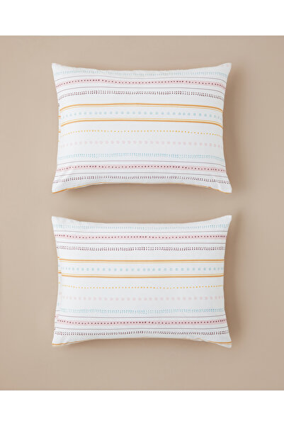 English Home Sweet Stripes Kolay Ütülenir 2'li Yastık Kılıfı 50x70 cm Pembe