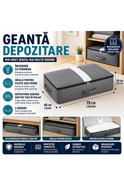 SMARTECH Geantă de depozitare și organizare pentru perne, pilote, haine 75x45...