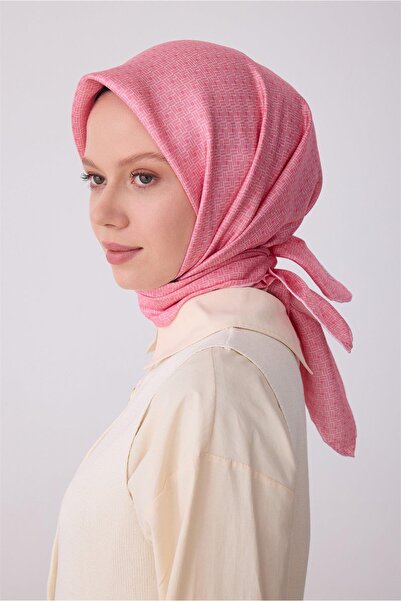 Belli Tivil Saf İpek Eşarp 4317 - 55 Pembe Kırçıllı Desen