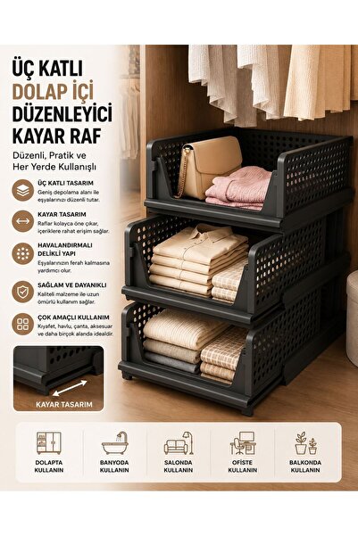 Myplas Kayar Raf Dolap İçi Düzenleyici Toplayıcı 3 Adet